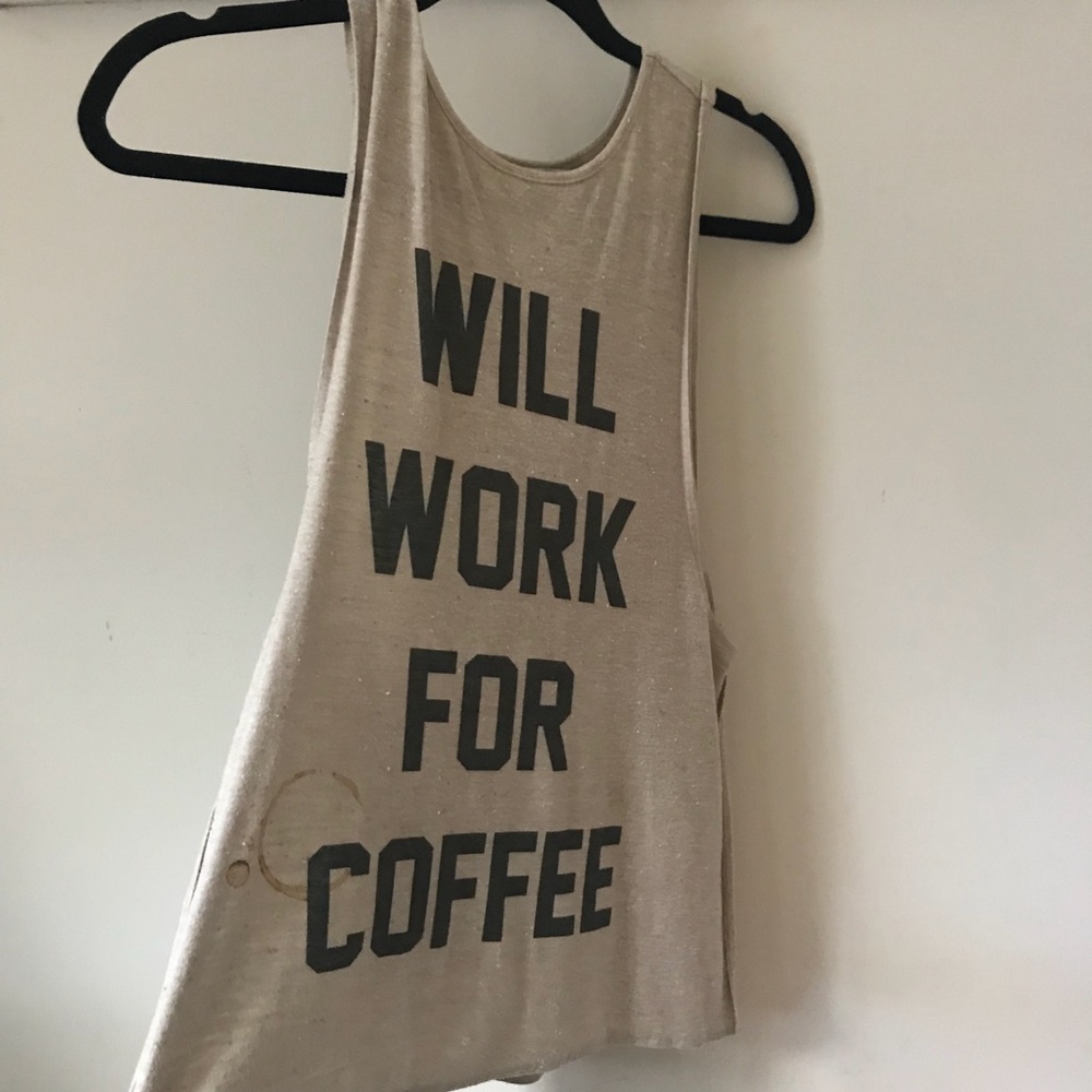 “Will Work for Coffee” Cut-out Graphic Tank ☕️